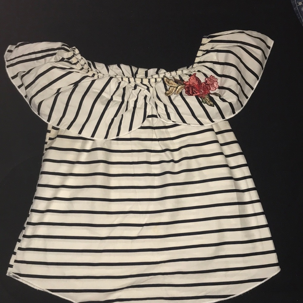 Beware, M , Whi/Blk striped w Floral Print